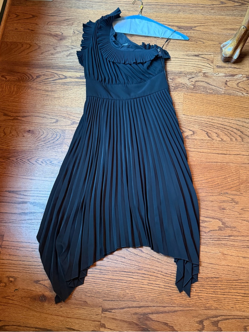 Mossman black pleated one shoulder midi cocktail dress size 4 new